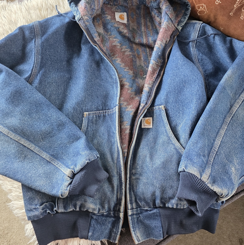 Blue Hooded Denim Carhartt Jacket - Picture 2 of 11